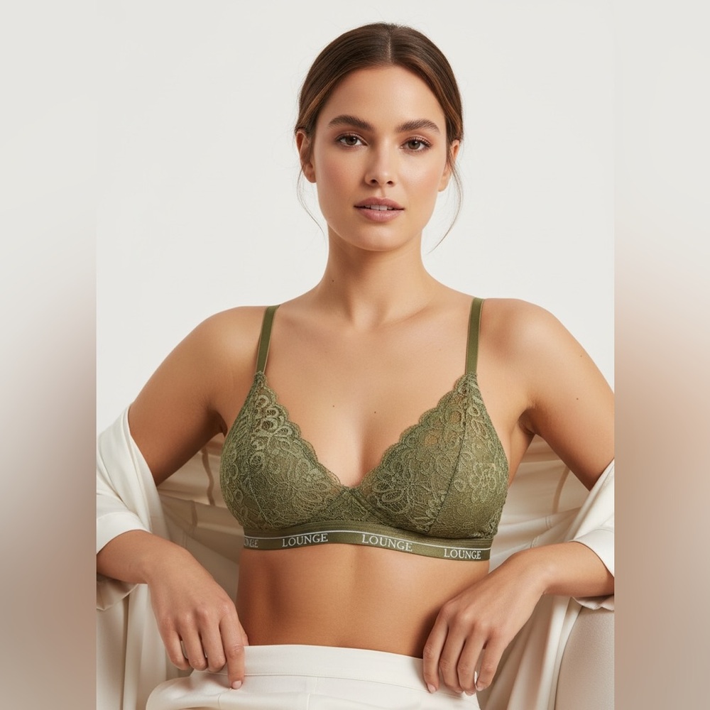 Lounge Balcony Olive Lace Bralette with Elastic Underband